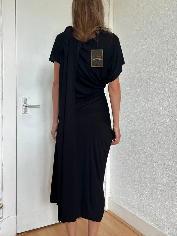Vivienne Westwood Anglomania Draped Midi Dress Size M Black Made in Italy NWT