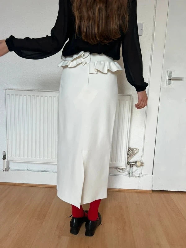 Alexander McQueen Knitted Midi Skirt – White – Size S – Ruffled Waist – Made in Italy