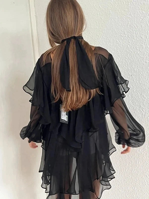 Dsquared2 Silk Chiffon Ruffle Tunic – Black – IT38 / UK6 / XS