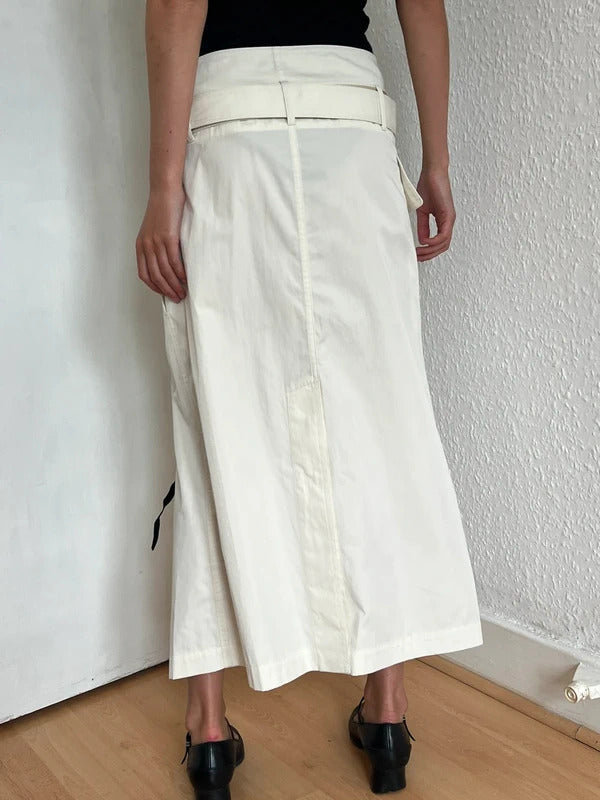 Helmut Lang Ivory Belted Wrap Midi Skirt XS US2 UK6 IT38 Cotton Twill NWT