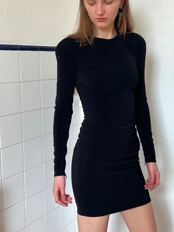 Balenciaga Black Mini Dress XS Padded Shoulders Bodycon Designer