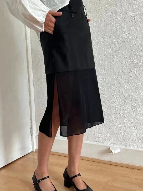 Tom Ford Silk Satin Midi Skirt – Black – IT36 / US2 / UK4 / XS – Sheer Hem – Made Italy