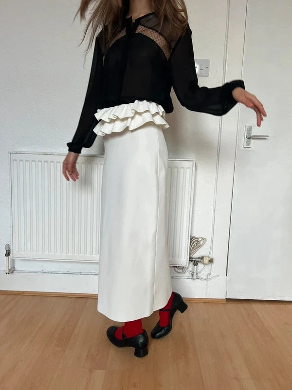 Alexander McQueen Knitted Midi Skirt – White – Size S – Ruffled Waist – Made in Italy