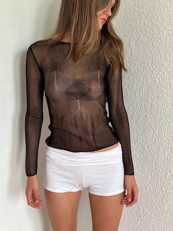 Tom Ford Mesh Knit Top XS Silk Black Made in Italy