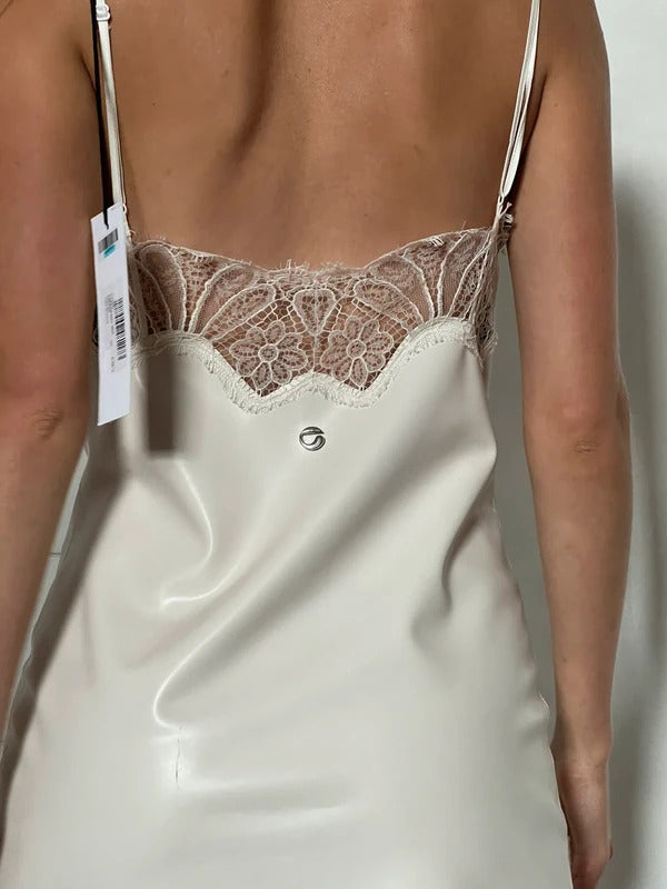 RRP €1090 Coperni Latex Slip Dress XS White Lace Made in Italy