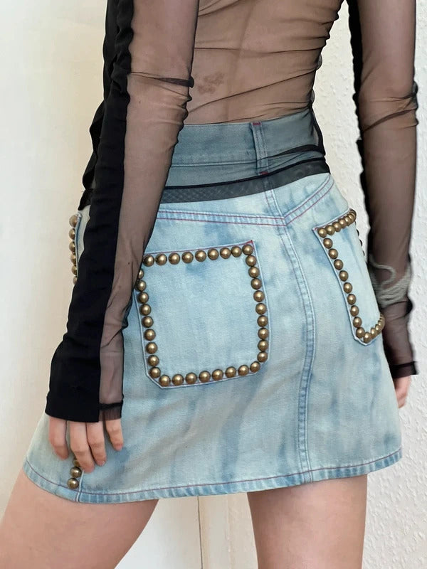 Gucci Floral Embroidered Studded Denim Mini Skirt IT36 UK4 NWT Alessandro Michele