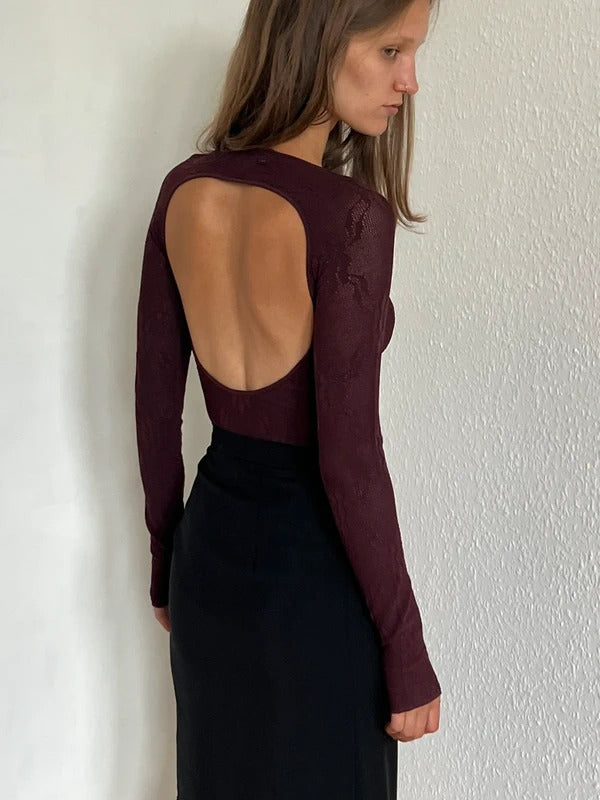 Victoria Beckham Lace Body Top Size S Brown Open Back