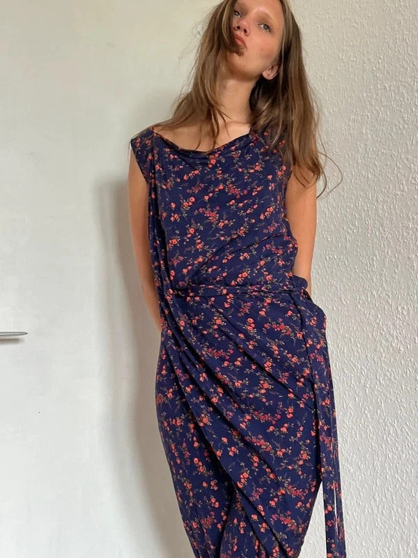 Vivienne Westwood Anglomania Floral Draped Maxi Dress IT40 UK8 S Blue
