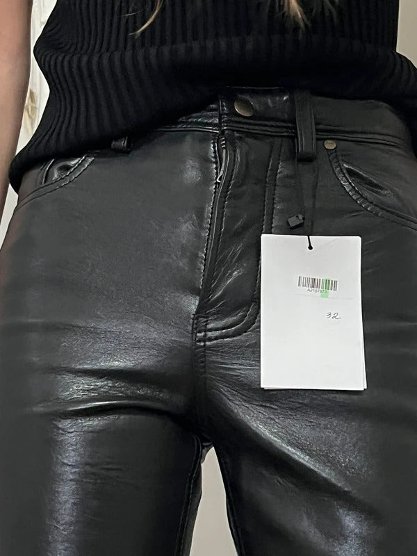 Acne Studios Black Leather Cropped Trousers – EU32 / UK6
