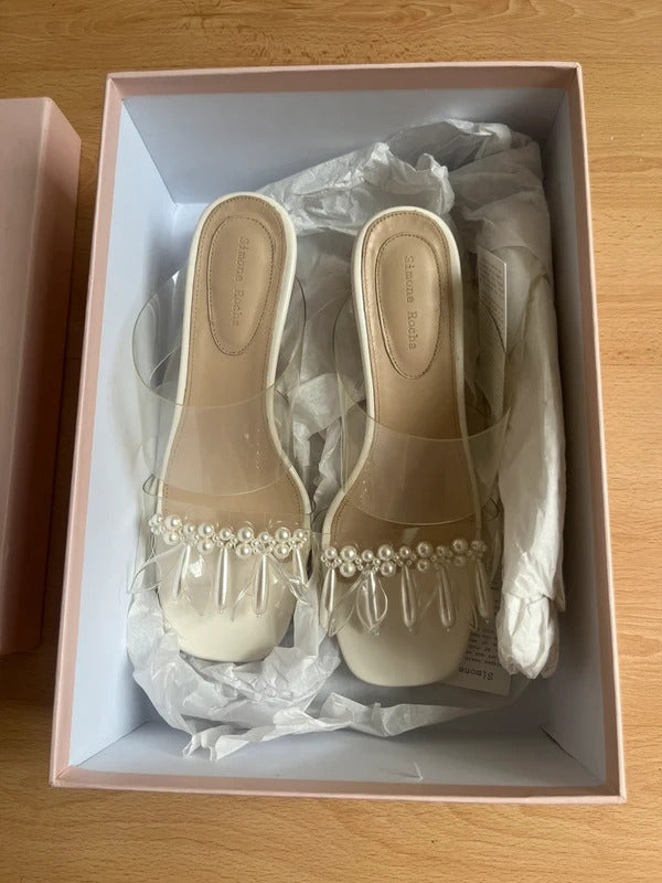 Simone Rocha PVC Pearl Beaded Mule Sandals EU37 UK4 US7 Made in Portugal