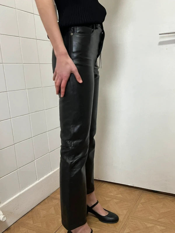 Acne Studios Black Leather Cropped Trousers – EU32 / UK6
