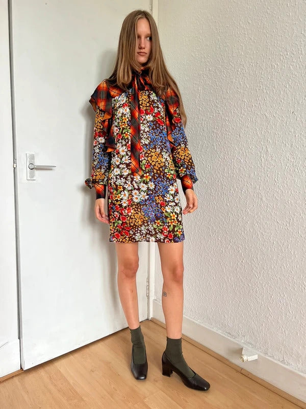 Dsquared2 Floral Tartan Ruffle Mini Dress IT38 XS
