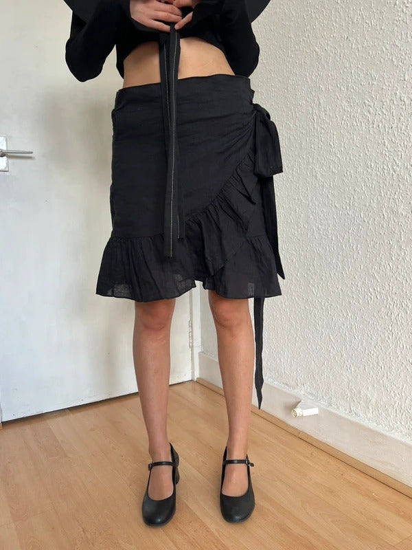 Isabel Marant Etoile Linen Wrap Mini Skirt Black FR36 / US4 / UK8 / S