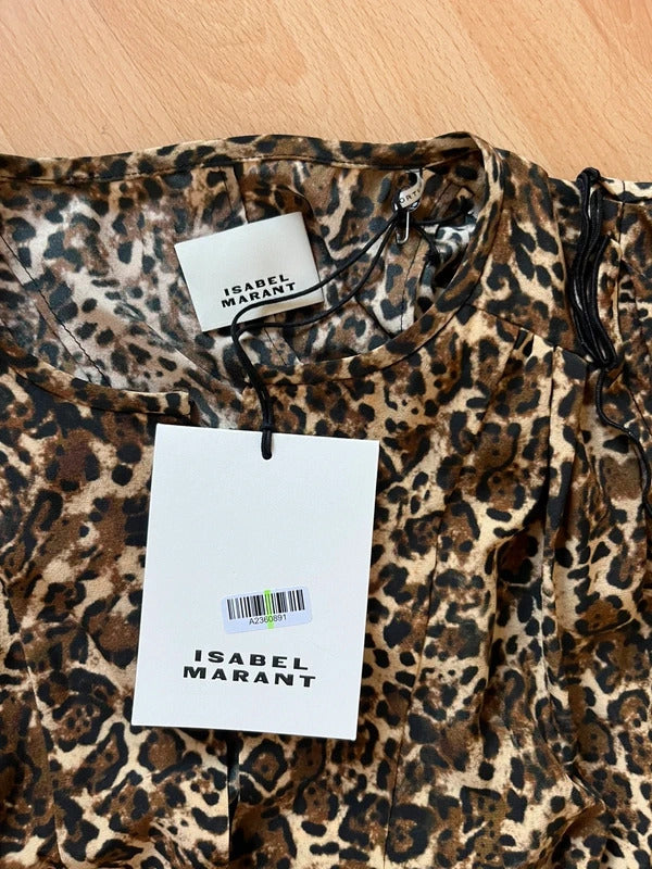 RRP €620 Isabel Marant Silk Blouse FR34 US2 UK6 XS Leopard Print Made in Portugal