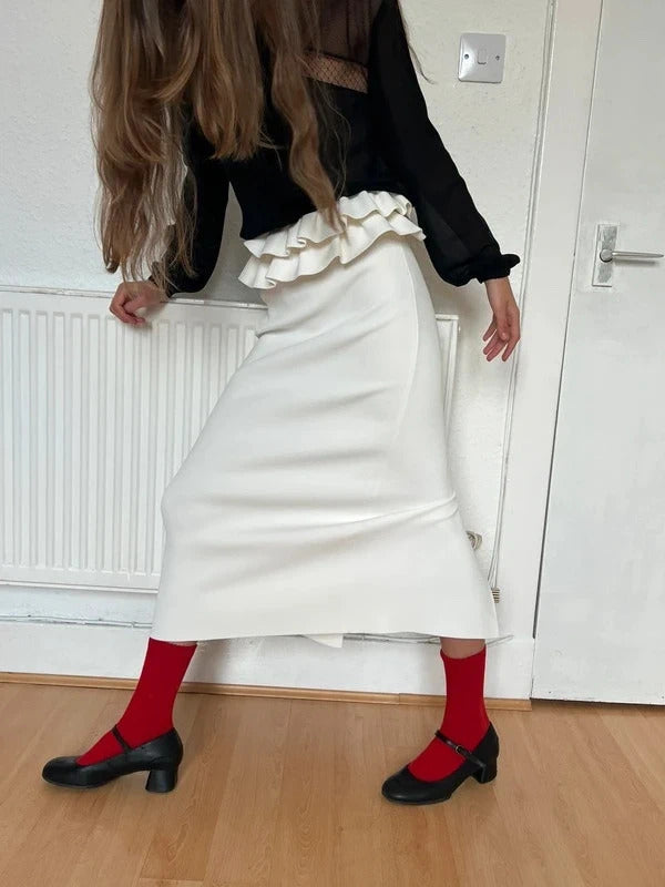 Alexander McQueen Knitted Midi Skirt – White – Size S – Ruffled Waist – Made in Italy