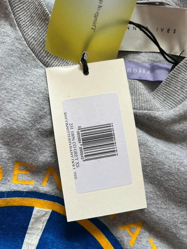 Conner Ives Reconstructed T-Shirt Top Grey Gathered XS