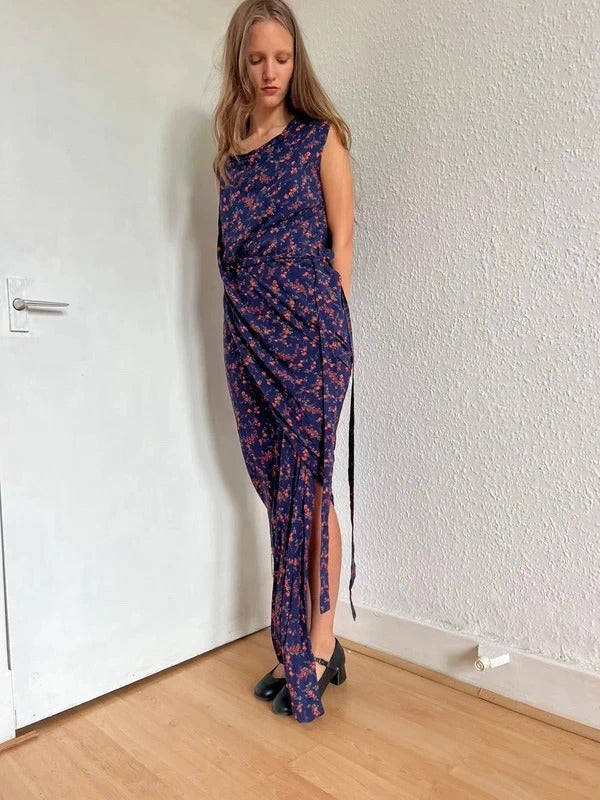 Vivienne Westwood Anglomania Floral Draped Maxi Dress IT40 UK8 S Blue