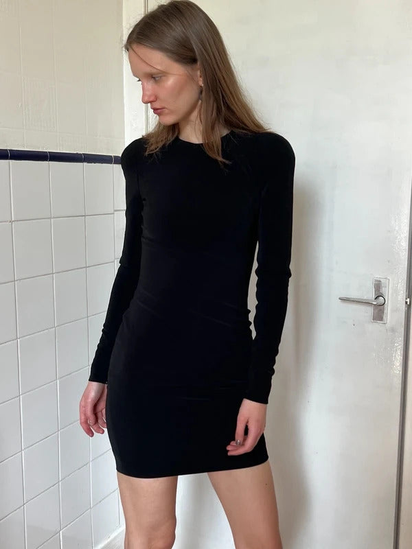 Balenciaga Black Mini Dress XS Padded Shoulders Bodycon Designer
