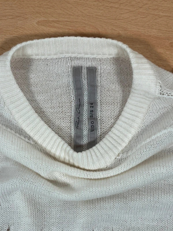 Rick Owens Lido Wool Jumper Ivory Sheer Knit Crew Neck Size S Made in Italy