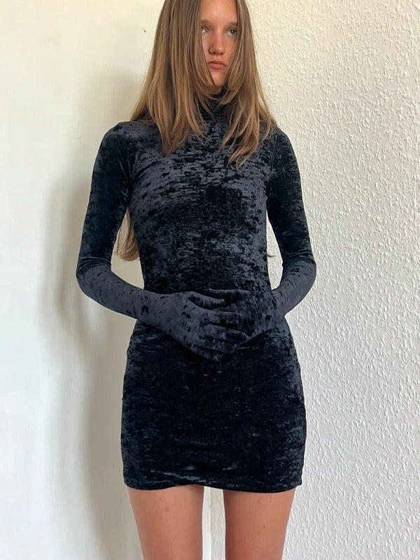 Vetements Velour Mini Dress with Glove Sleeves – Black – XXS