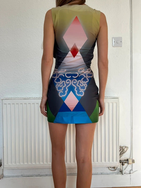 Conner Ives Printed Jersey Mini Dress – Green – Size XS – Made in UK