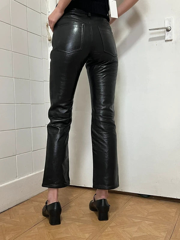 Acne Studios Black Leather Cropped Trousers – EU32 / UK6