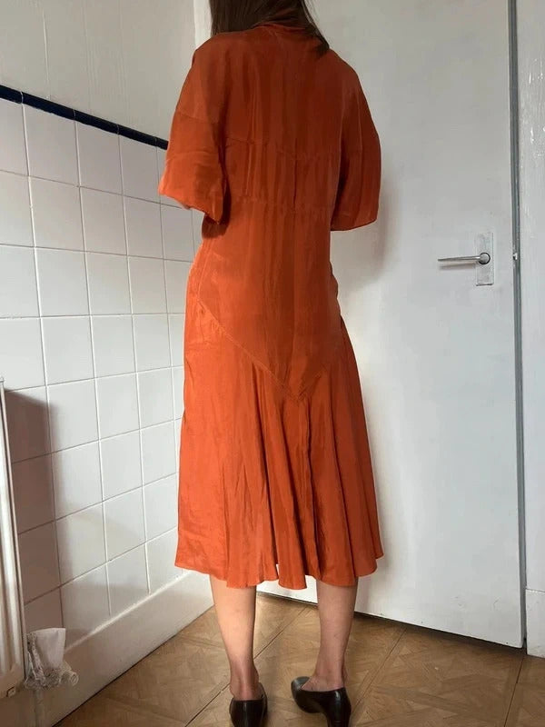 Dsquared2 Silk Blend Midi Dress Orange Tie Neck IT40 UK8