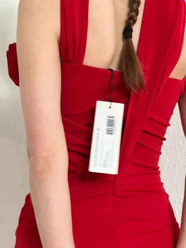 Magda Butrym Red Cut-Out Bodysuit Rose Detail FR38 / UK10