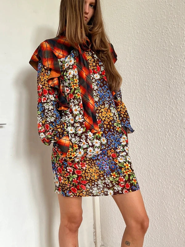 Dsquared2 Floral Tartan Ruffle Mini Dress IT38 XS