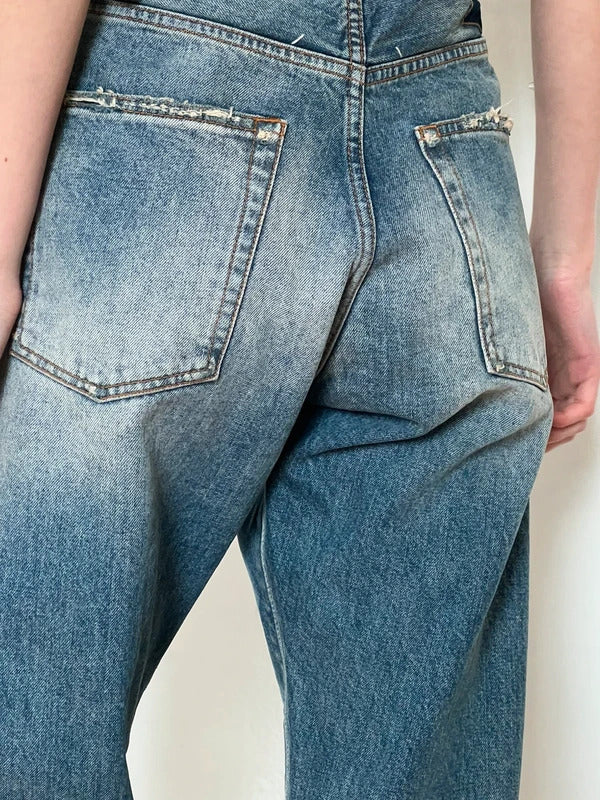 Maison Margiela High Waist Jeans W26 Blue Dirty Wash Wide Leg Made in Italy