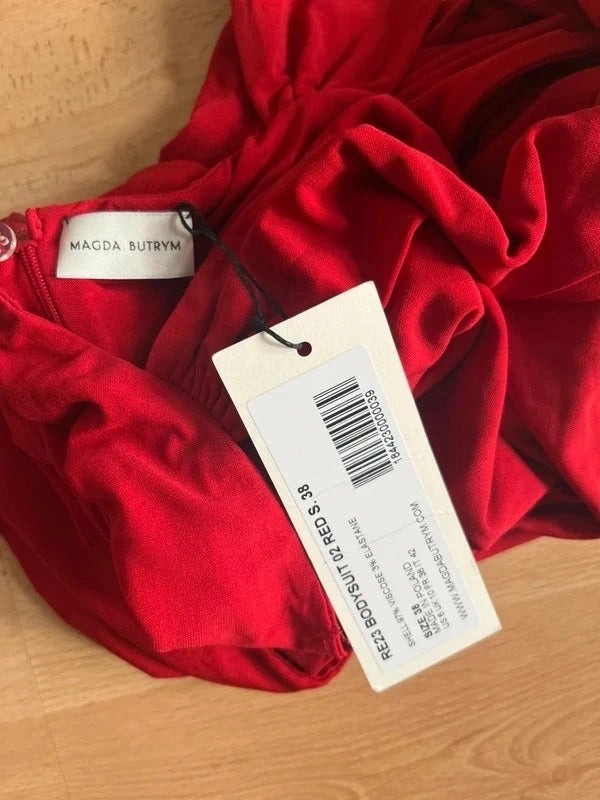 Magda Butrym Red Cut-Out Bodysuit Rose Detail FR38 / UK10