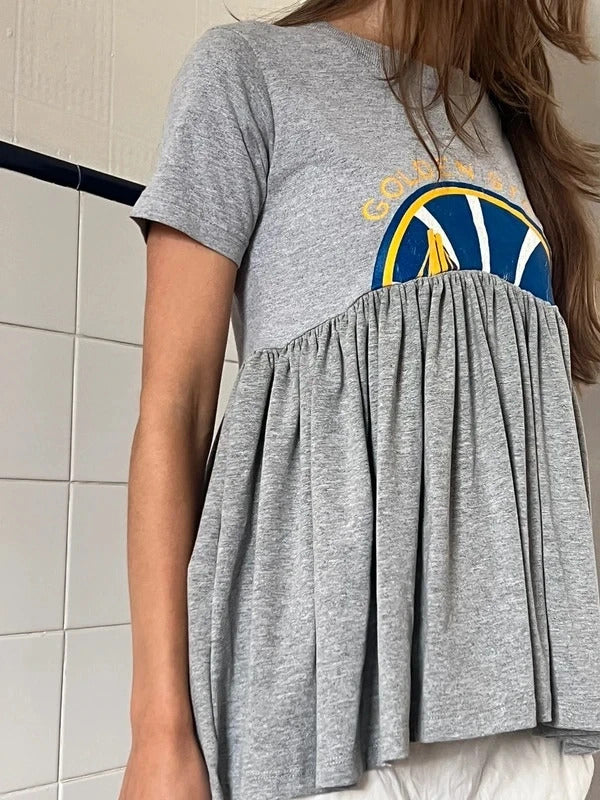 Conner Ives Reconstructed T-Shirt Top Grey Gathered XS