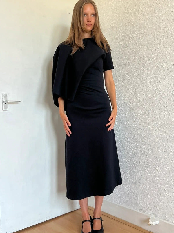 Loewe Draped Midi Dress XS Black Asymmetric Cotton Made in Portugal