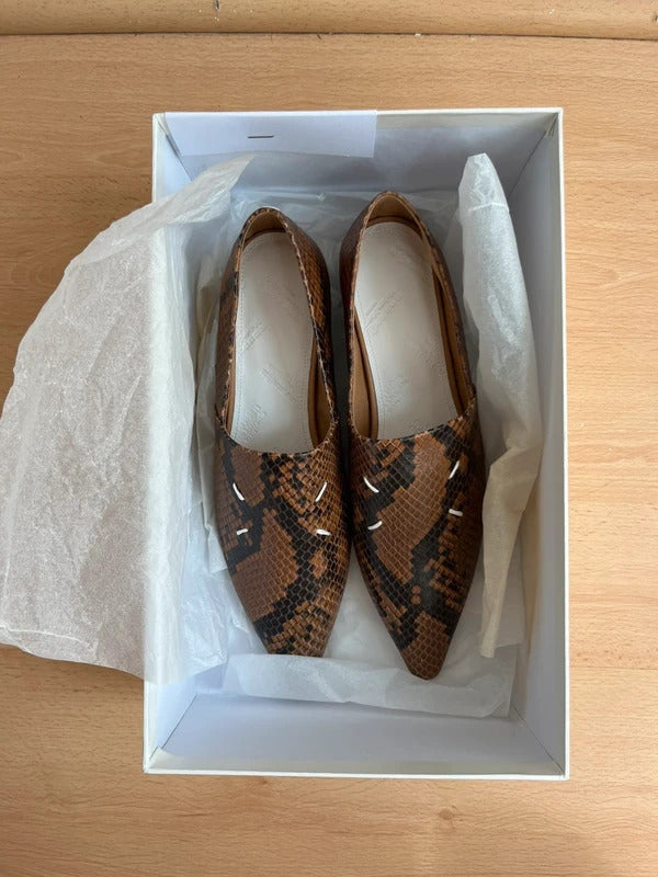 Maison Margiela Snakeskin Print Leather Loafers EU36 UK3 Pointed Shoes New