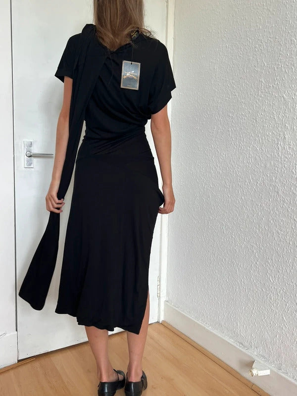 Vivienne Westwood Anglomania Draped Midi Dress Size M Black Made in Italy NWT