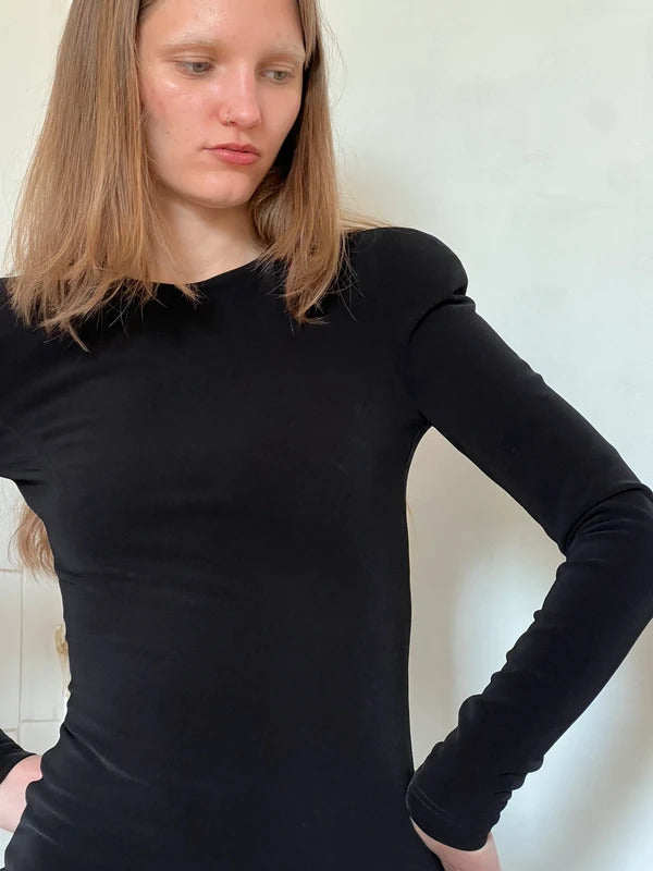 Balenciaga Black Mini Dress XS Padded Shoulders Bodycon Designer