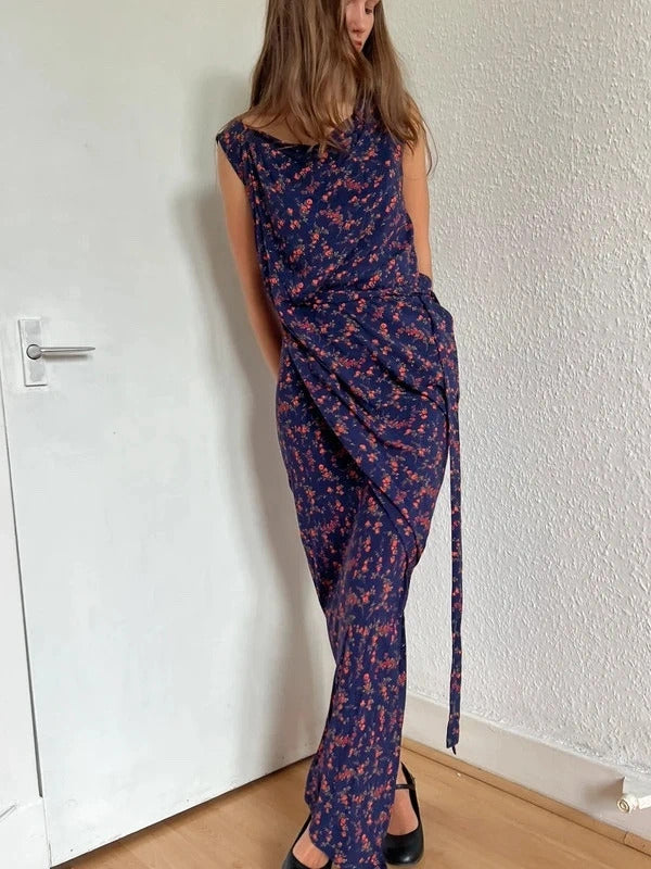 Vivienne Westwood Anglomania Floral Draped Maxi Dress IT40 UK8 S Blue