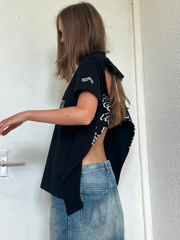 RRP €550 Vetements Open Back Graphic T-Shirt XS Black Made in Portugal