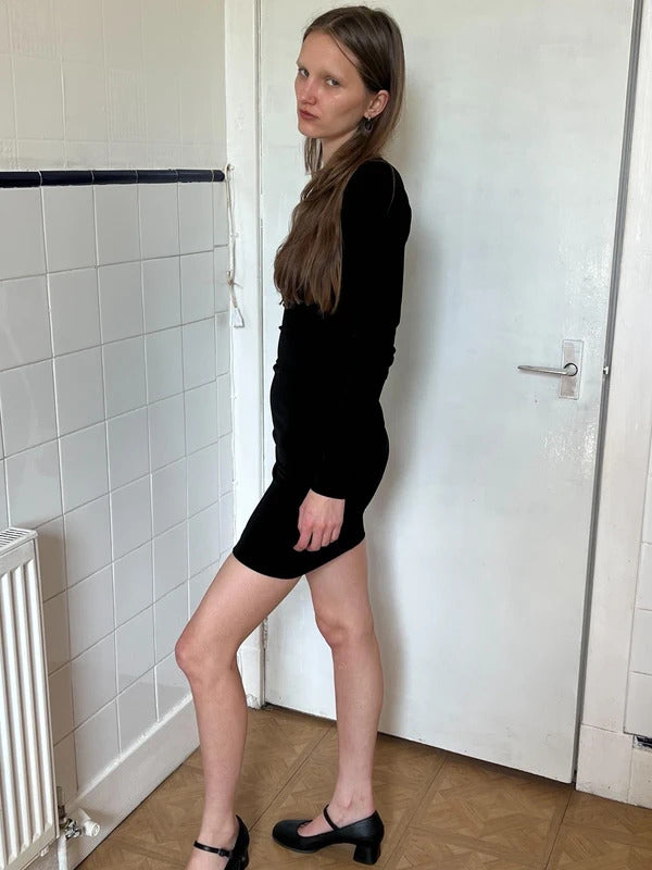 Balenciaga Black Mini Dress XS Padded Shoulders Bodycon Designer