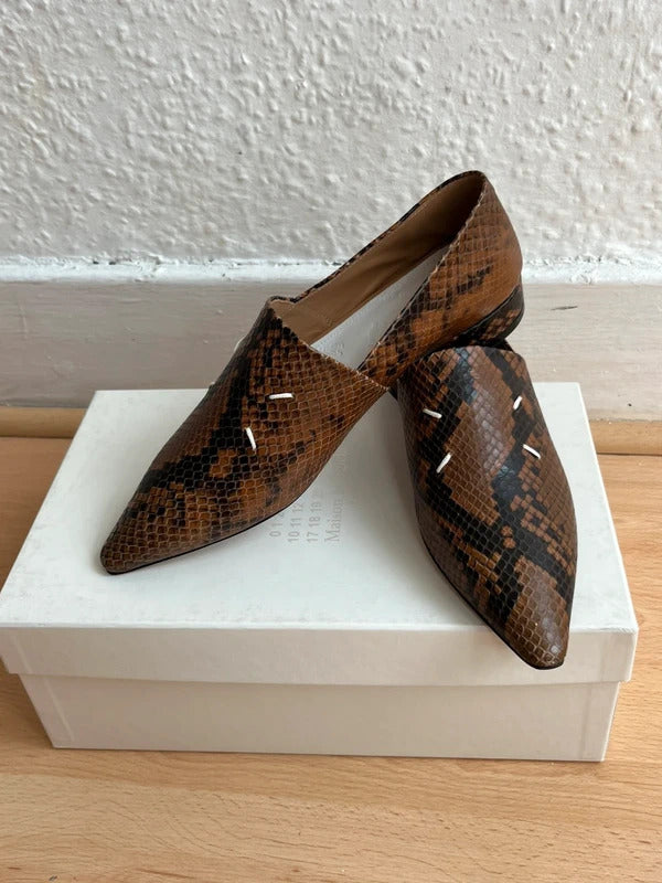 Maison Margiela Snakeskin Print Leather Loafers EU36 UK3 Pointed Shoes New