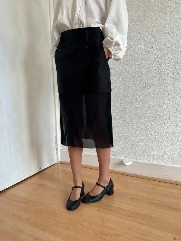 Tom Ford Silk Satin Midi Skirt – Black – IT36 / US2 / UK4 / XS – Sheer Hem – Made Italy