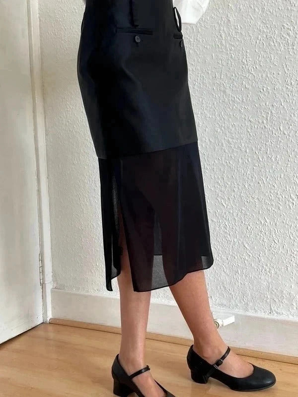 Tom Ford Silk Satin Midi Skirt – Black – IT36 / US2 / UK4 / XS – Sheer Hem – Made Italy