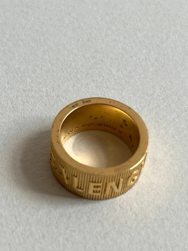 Balenciaga Logo Band Ring Size 54 UK N½ US 7 Gold Tone 925 Silver Made in Italy