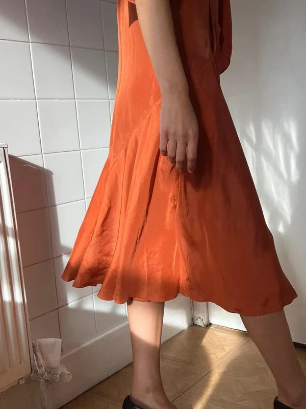 Dsquared2 Silk Blend Midi Dress Orange Tie Neck IT40 UK8