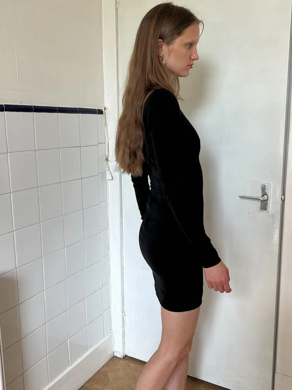 Balenciaga Black Mini Dress XS Padded Shoulders Bodycon Designer