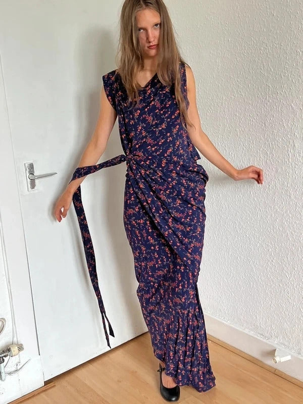 Vivienne Westwood Anglomania Floral Draped Maxi Dress IT40 UK8 S Blue