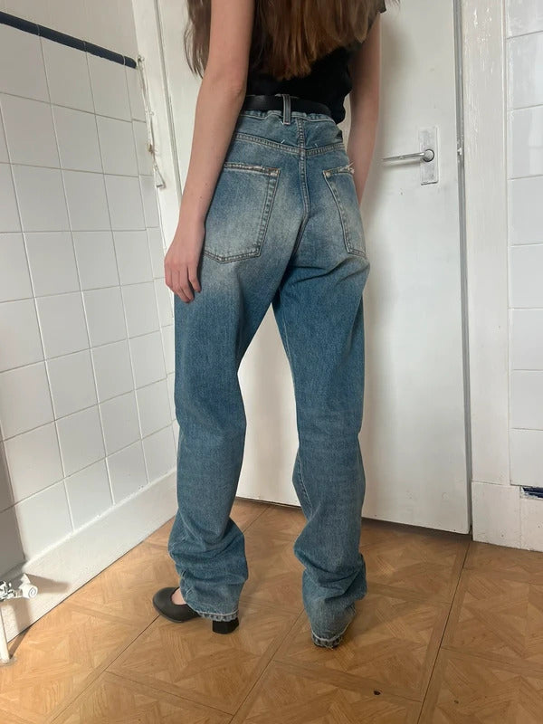 Maison Margiela High Waist Jeans W26 Blue Dirty Wash Wide Leg Made in Italy