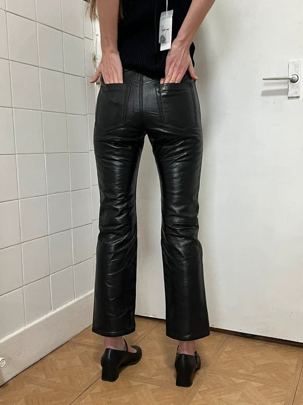 Acne Studios Black Leather Cropped Trousers – EU32 / UK6