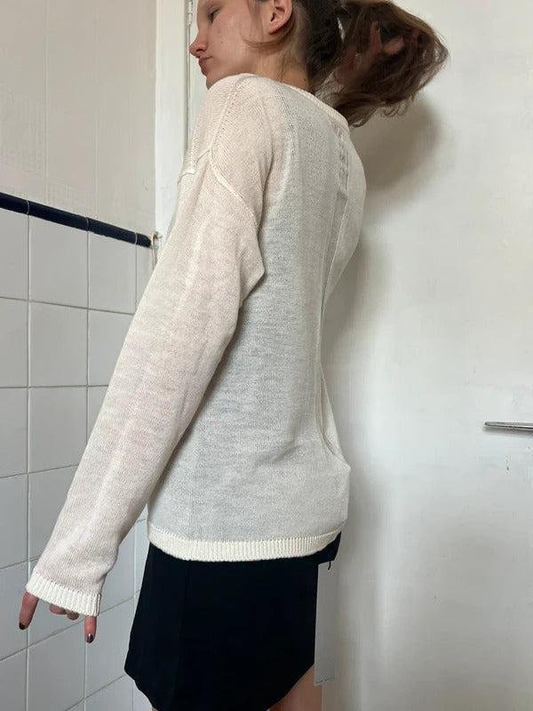 Rick Owens Lido Wool Jumper Ivory Sheer Knit Crew Neck Size S Made in Italy