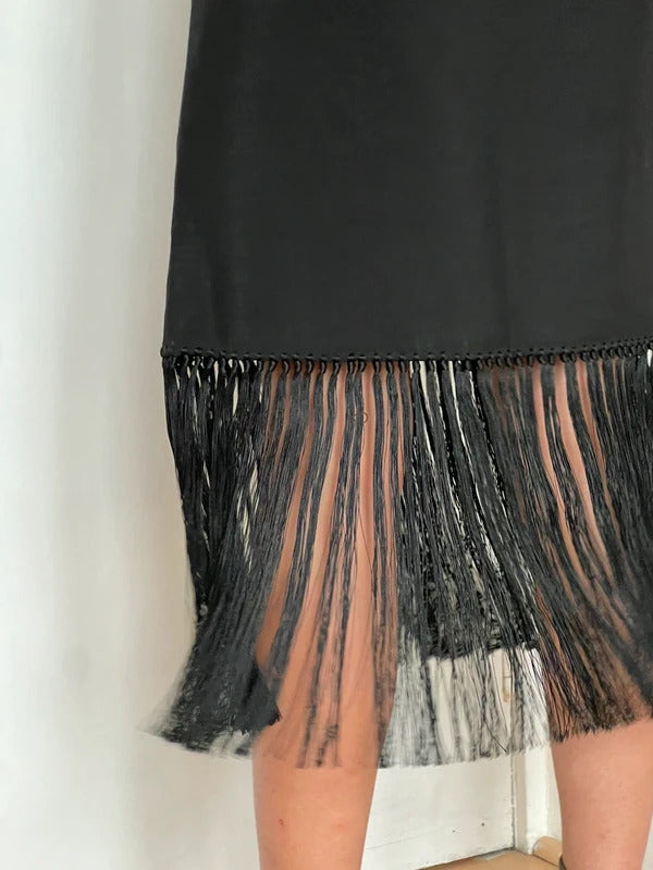 Burberry Mohair Wool Midi Skirt UK2 IT36 XXS–XS Black Fringe